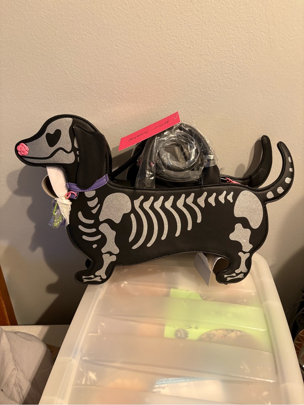 Betsey Johnson Xobark Kitsch dachshund skeleton Dog Bag